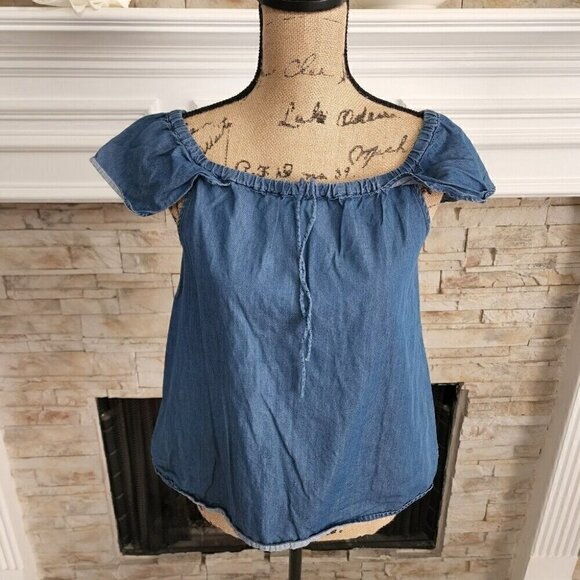 J Crew Denim Chambray Cap Sleeve Top Size Small - Picture 1 of 4